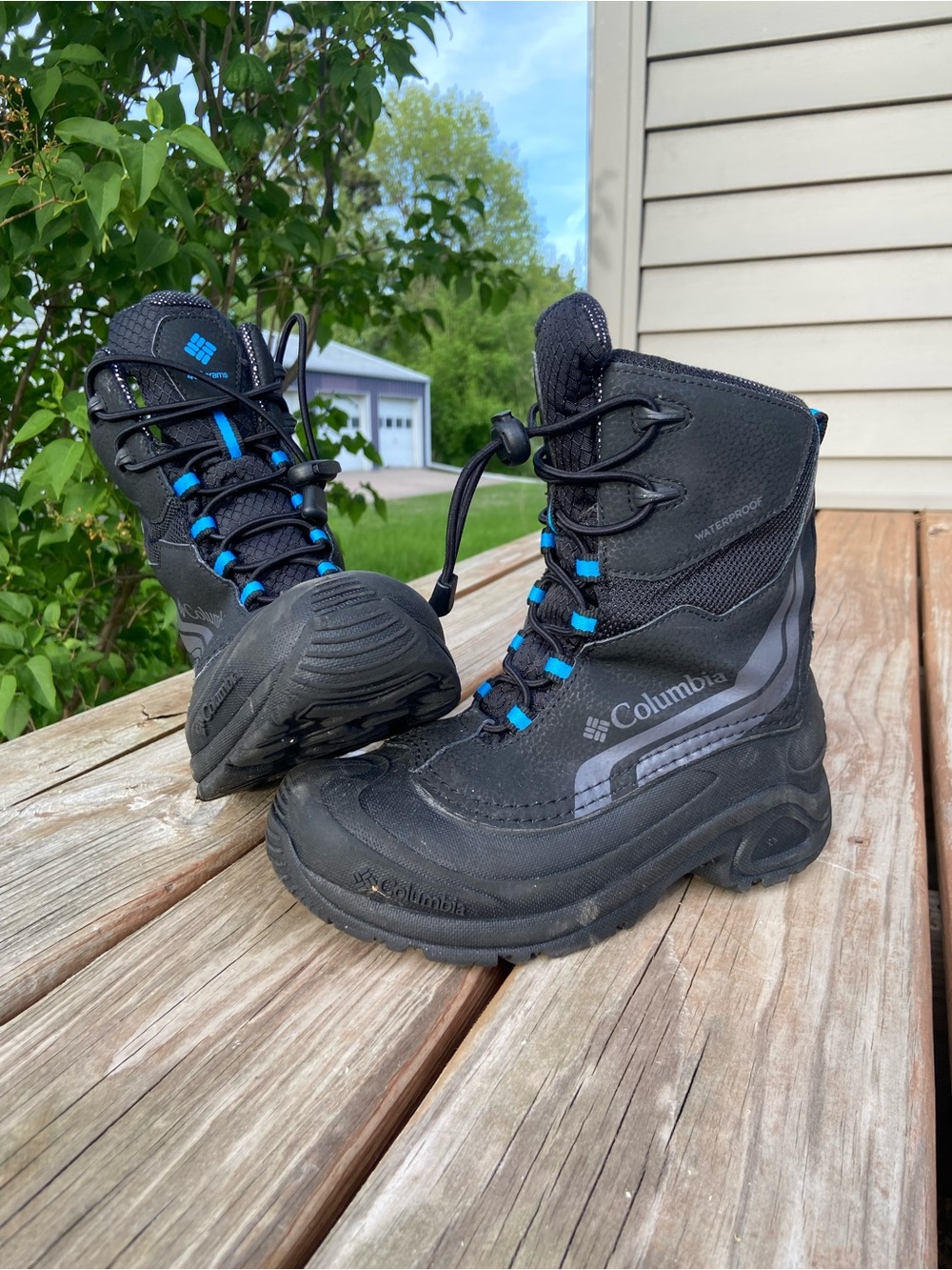 Columbia Kids Black Winter Boots with Blue Accents